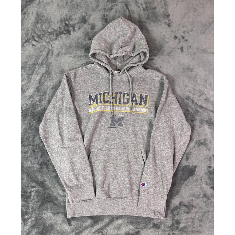 Y2K Champion Michigan Wolverines Hoodie Men's‎ S Gray Pullover NCAA Sweatshirt
